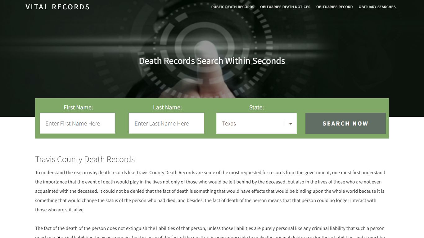 Travis County Death Records - Enter Name and Search